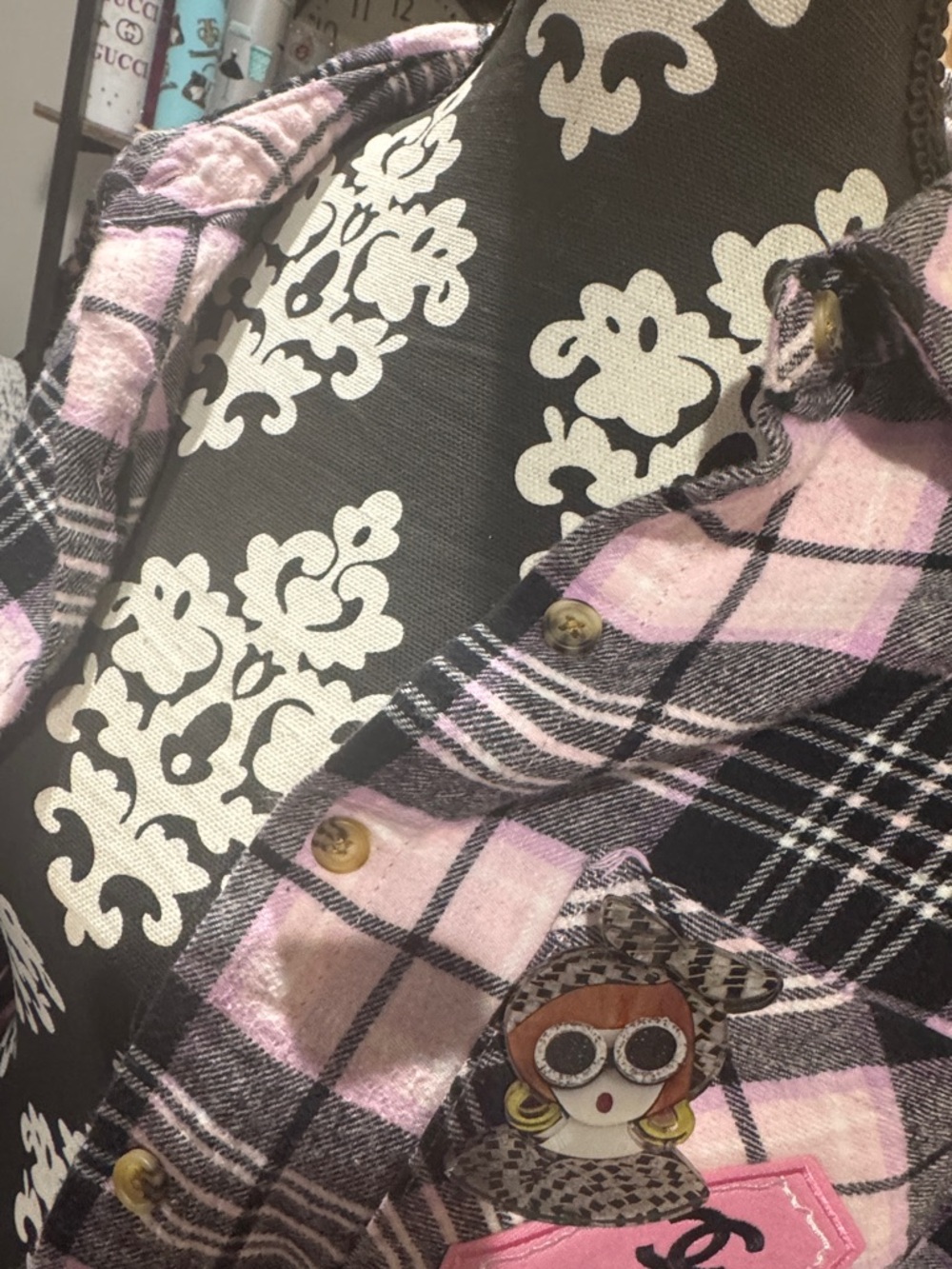Girls' Pink & Black Plaid Graphic Long-Sleeve Top - Picture 3 of 3